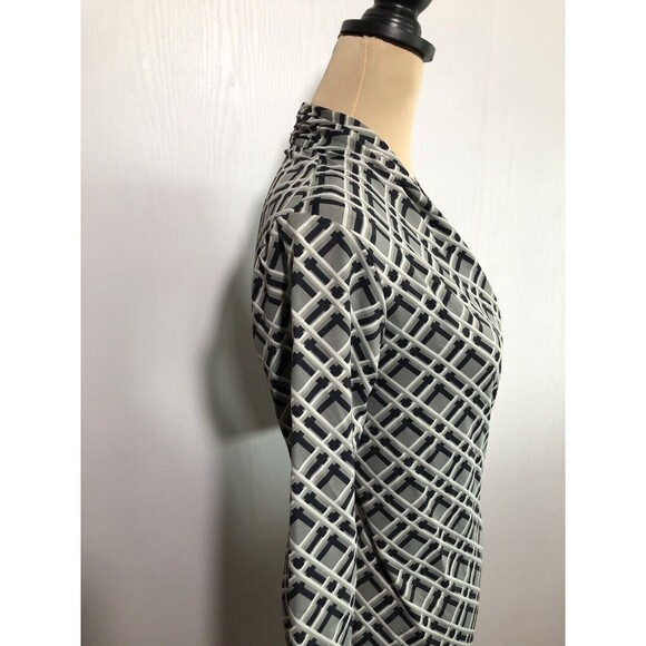 J McLaughlin Dress Womens XS Gray Black Lattice Print Catalina Cloth Faux Wrap - Picture 4 of 12
